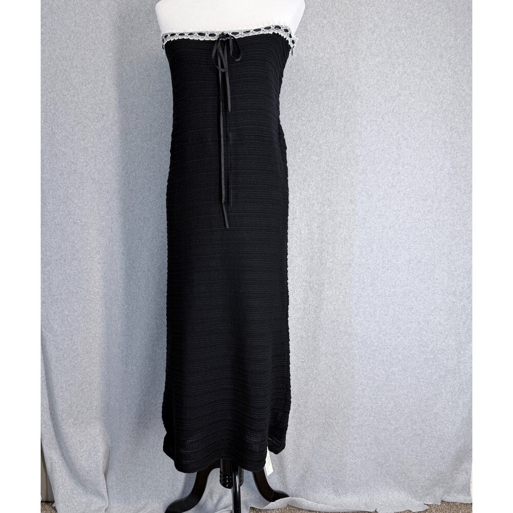 For Love & Lemons Dress Black Strapless Maxi Dress Lace Trim Ruched NWT Large